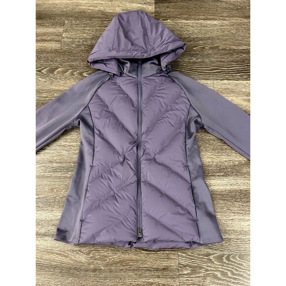 Athleta Inlet Jacket Nightfall Purple Size Medium Hood Insulated Puffer Stretch - Picture 5 of 12